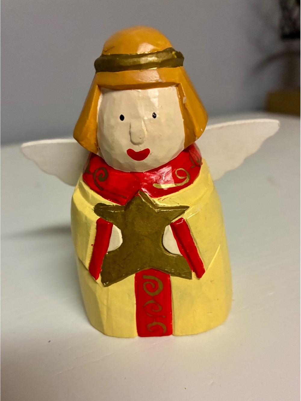 Vintage Midwest of Cannon Falls Folk Art Carved Wooden Angel Figurine Star
